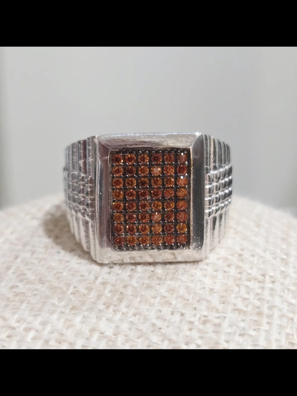 Silver Men's Statement Ring with Brown Pavé Stones~ Size 9